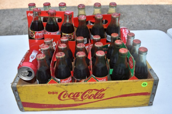 Coca Cola Commemorative Box (wooden)& 5 Six Packs of Coke