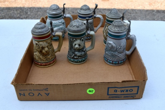 6 Minature Avon Beer Steins With Animal Theme