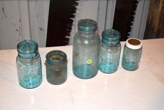 5 Green Fruit Jars
