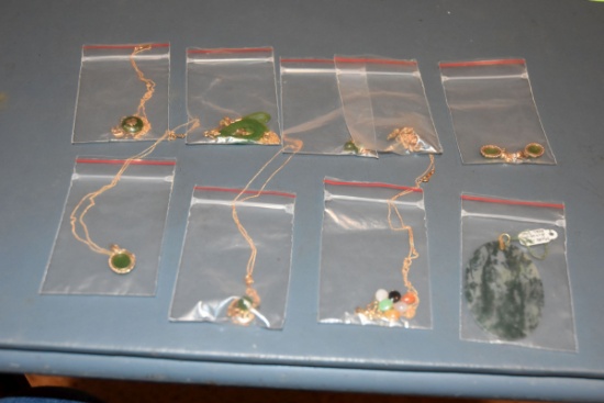 Jade Jewelry, 5 Necklaces, 4 Pair Of Earlings, & 1 Fob