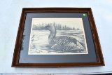 W. Eller Loon Framed and Numbered Pencil Drawing, 113/500 C1986