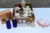 Assortment Of Salt & Peppers & Glassware