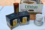Box Of Misc, Beer Mugs, Sat Evening Post Glasses & Clothespins