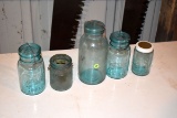 5 Green Fruit Jars