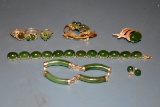 Jade Jewelry, 3 Rings, 2 Pins, 2 Bracelets & I Set of Earrings
