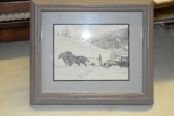 Horses Pulling in the Snow Print, 5 x 7 Framed