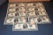 9 1976 Two Dollar Bills With 13 cent Stamp on each, stamoed Dodge Center MN, selling 9x$