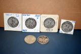 Walking Liberty Half Dollars 1942P, 1929S, 1938D, 1918, 1941, 1939  6 Coins, selling 6x$