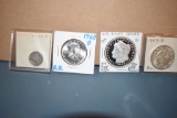 1960D Franklin Half B.U., 1894 Proof Like Silver Dollar Copy, 1942 Dime, 1943D Standing Liberty 4 Co