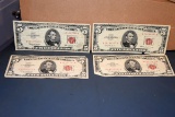 4 1963 Five Dollar Red Seal Bills, selling 4x$