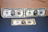 3 1934A, D & C Blue Seal Five Dollar Bills, selling 3x$