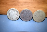 3 Silver Dollar Coins, Very Worn, selling 3x$