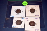 4-3 Cent Nickel, 1867,1870,1872,1881, selling 4x$