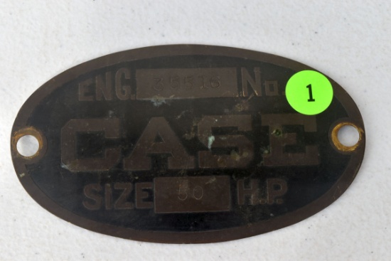 Case engine brass badge, size 50HP, engine No. 35516