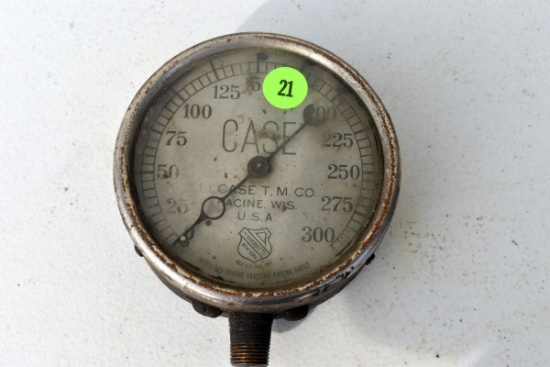 Antique vintage J.I. Case T.M. Co Auxiliary Spring Tractor Engine Gauge made by The Ashcroft MFG Co.