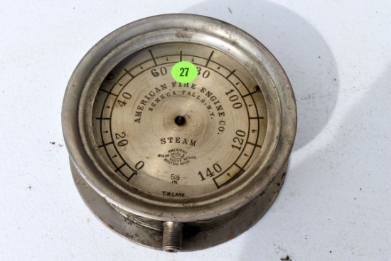 Antique vintage, American Steam Gauge & Valve MFG Co., 5.5" diameter steam gauge, American Fire Engi