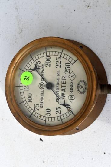 Antique vintage American Schaeffer & Budenberg brass water pressure gauge, Grinnell Company Providen