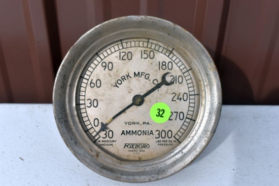 Antique vintage Foxboro Ammonia pressure gauge, York MFG Co. York PA., 4.5" diameter, no glass