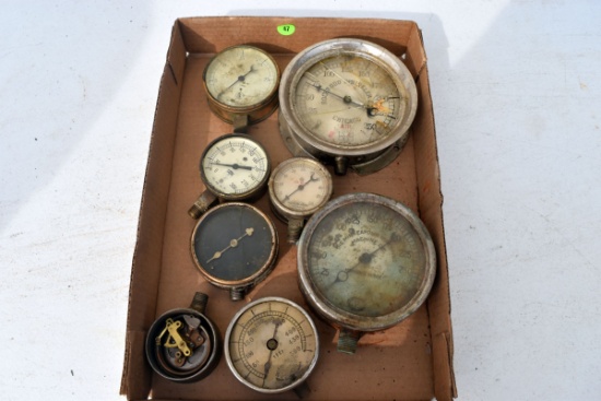 (8) Antique vintage pressure and air gauges, U.S. Gauge Co., American Schaeffer & Budenberg, Jas. P.
