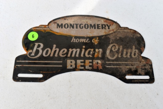 Montgomery MN home of Bohemian Club Beer license plate topper