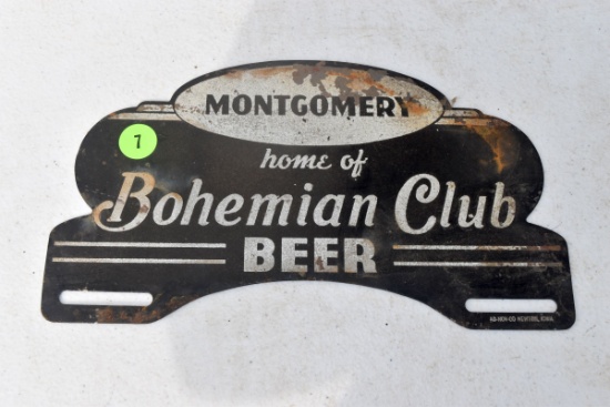 Montgomery MN home of Bohemian Club Beer license plate topper