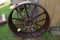 Set Of Front & Rear Steel Wheels For John Deere GP Tractor, Rear Flat Spoke, Front Round Spoke