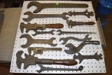 14 IHC, Wakefield, B & C  Vintage Wrenches Mounted on Pegboard