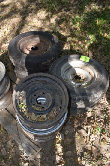 4 Steel Rims With Tires, 2 Like New, plus 3 Steel Rims