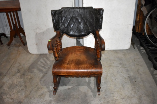 Oak Leather Back Rocking Chair