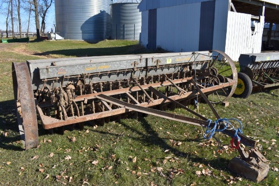 Minneapolis Moline Grain Drill On Steel Wheels, 11', 6" Spacing, Grass Seeder, No-Till Single Disc O
