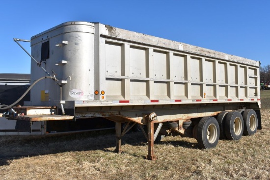 1990 Dorsey Full Frame Aluminum End Dump,  28'x96"x60", Tandem Axle With Air Pusher,  24.5 Rubber, A