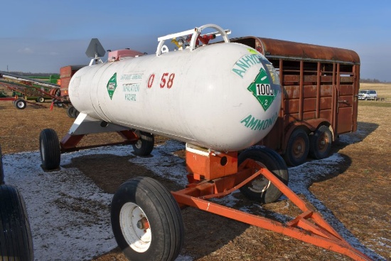 1000 Gallon Anhydrous NH3 Tank On Running  Gear With Flotation Tires