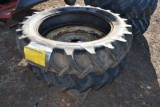 Pair Of 13.6x38 Tires, One With 9 Bolt Oliver  Rim