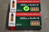 100 Rounds L & B, 9MM Browning Court/380 Auto, 92GR, FMJ Ammo