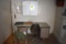 Metal office desk, office chair, hanging metal cabinet, located building 2