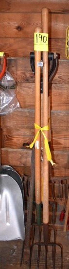 Assortment of forks and shovels, located building 5