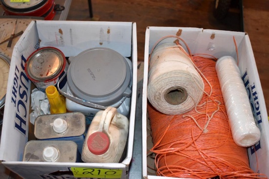 Assortment of plastic and cloth twine, mineral and painting supplies, located building 5