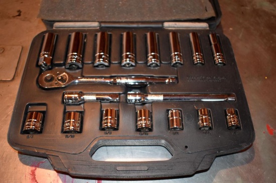 Pro Grade 3/8" drive socket set like new condition, located building 5