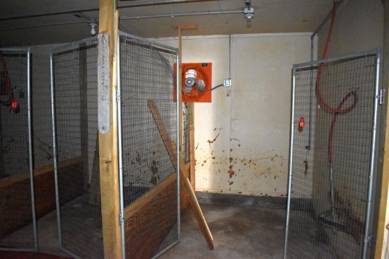 48= 6' x 8' Metal mesh panels, wooden front post, wooden bottoms, double doors,