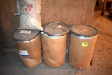 3 Barrel with plastic and canvas feed bags, located building 6
