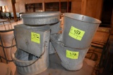 Galvanized coal bucket, feeder buckets and misc., located building 6