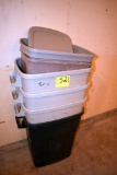 Rubbermaid garbage cans and totes no covers, located building 7