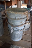 4 galvanized water/feed pails, located building 9
