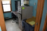 Desk, 2 office chairs, file cabinet, Steelmaster sorting cabinet, located building 5