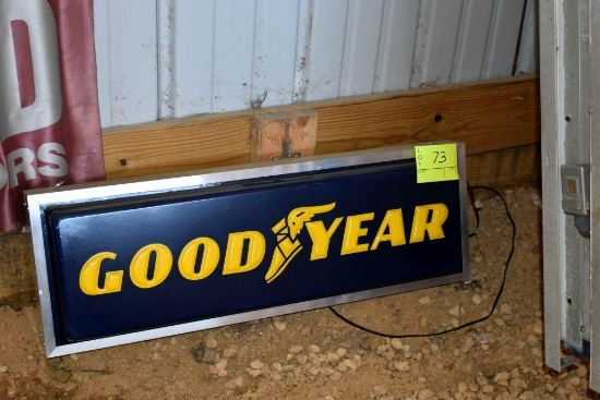 Double Sided Goodyear Tires lighted sign, plastic insert, 36"x12"x6", works