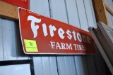 Single Sided Tin Firestone Farm Tires sign, embossed, wrinkle on corner