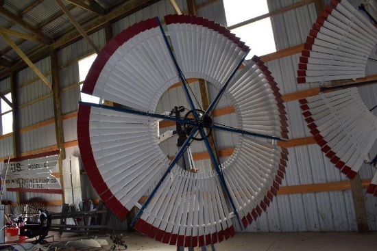 Perkins Windmill Co. Mishawaka Indiana Restored Windmill Head, 10' Solid Wheel, Wooden Fins