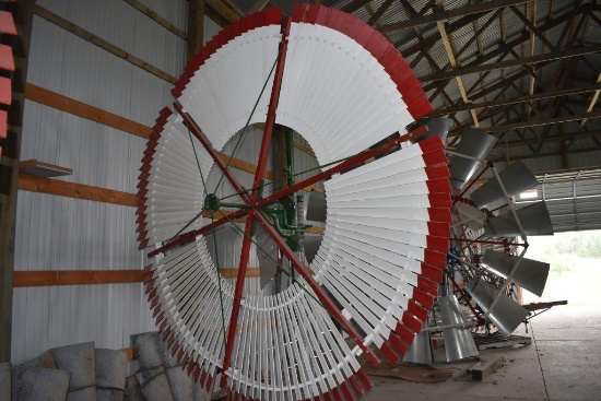 Woodmanse Freeport Ill., Restored Windmill Head, 10' Solid Wheel, Wooden Fins and Tail