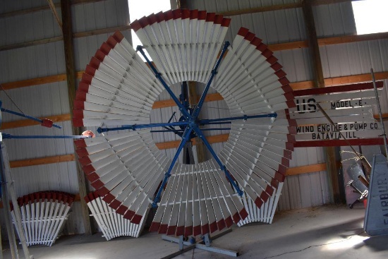 U.S. Wind Engine & Pump Co. Restored Model E Windmill Head, Batavia Ill., 10' Solid Wheel,