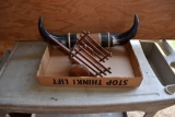 Set of mounted Horns, small Wood wagon